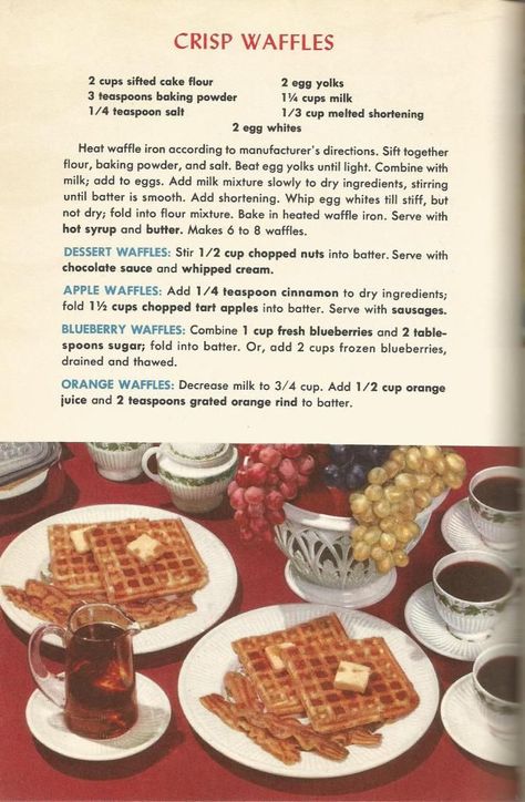 Vintage Recipes 1950s, 1950s Recipes, Cottagecore Recipes, 1950s Food, Dessert Waffles, Vintage Sweets, Homemade Cookbook, Gateaux Cake, Vintage Cooking