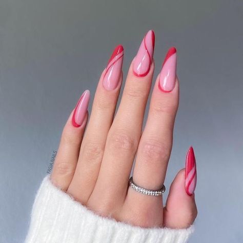 Red Nails Acrylic Design, Red Swirl Nails, Nagel Inspiration, Cute Red Nails, Red Summer Nails, Summer Nails 2024, Red Nail Art Designs, Swirl Nails, Nails Pretty