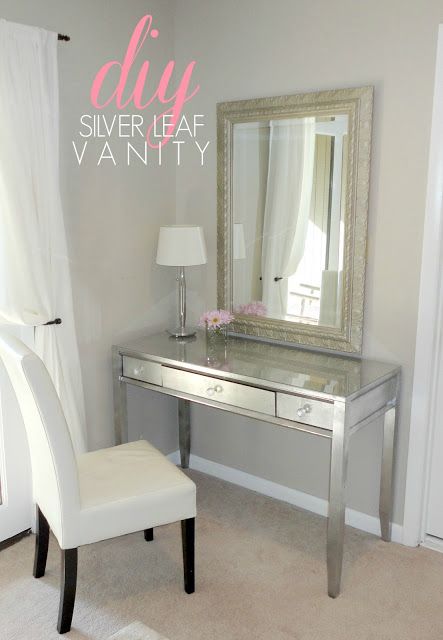 Thrift store desk makeover (using spray paint and silver leaf!). #diy Thrift Store Furniture, Desk Makeover, Diy Vanity, Makeup Room, Vanity Table, A Desk, Thrift Stores, Redo Furniture, Decorating On A Budget