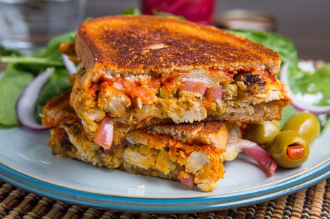 Moroccan Chicken Manchego Melt Grilled Sandwiches, Chicken Melts, Closet Cooking, Fava Bean, Melt Recipe, Manchego Cheese, Moroccan Chicken, Grilled Cheese Recipes, Homemade Pickles