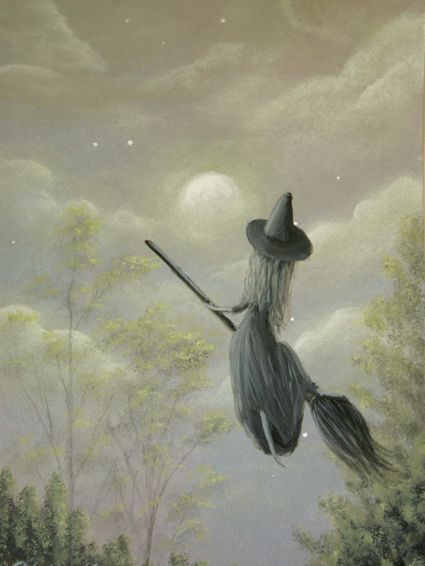 (Witch In Training) Yr 2011. ACEO 2.5"x3.5" acrylic on watercolor paper. (SOLD)… Witch Flying, Baba Jaga, A Broom, Witch Magic, Baba Yaga, Season Of The Witch, Witch Art, Witchy Woman, A Witch