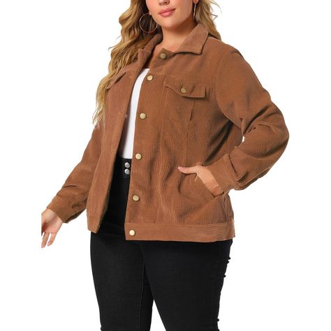 A female plus-size brand inspired by the needs of its customers. Hope clothing can match you to various occasions, with the proper tailoring to show your perfect curve and the comfortable fabrics that enable you to have a pleasant experience. Add some casual-cool ease to your outfit with this faded Corduroy jacket styled with a cropped, undone hem. Make a casual day dapper with this fitted jacket that hits right at the waist. This fashionable and trendy plus size clothes for women can not only b Plus Size Corduroy, Boyfriend Fashion, Plus Size Jackets, Long Sleeve Denim Jacket, Plus Size Winter, Fitted Jacket, Plus Size Brands, Brown Outfit, Plus Size Coats