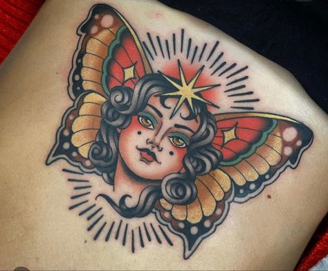 Lady Face Tattoos, American Traditional Woman Tattoo, Traditional Tattoo Woman Face, Traditional Animal Tattoo, Time Piece Tattoo, New Tattoo Styles, Traditional Tattoo Woman, Traditional Butterfly Tattoo, Tattoos Inspo