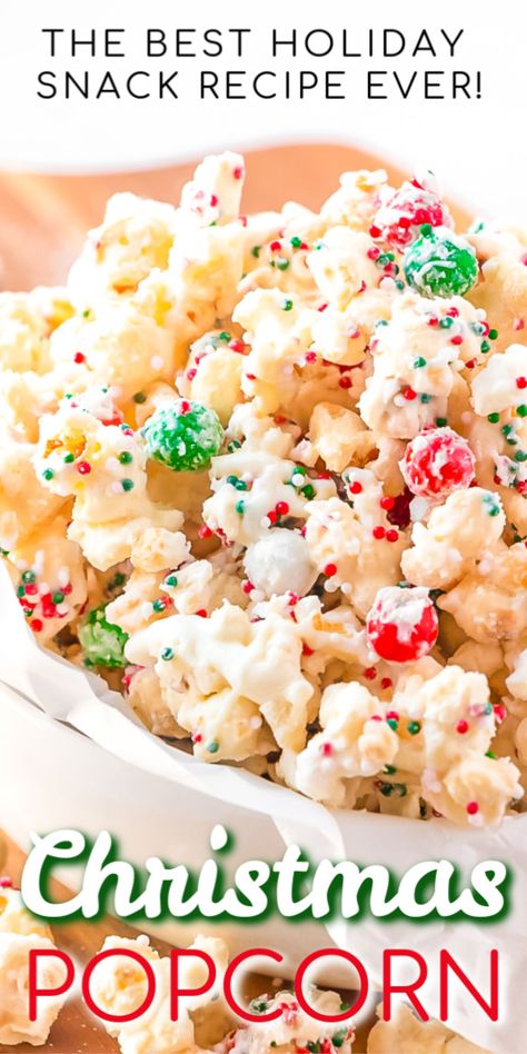 Popcorn Snack Mix Recipes, Christmas Popcorn Recipes, Popcorn Recipes Chocolate, Christmas Snack Mix, Popcorn Recipes Sweet, Popcorn Recipes Easy, Christmas Crunch, Fabulous Desserts, Corn Cake