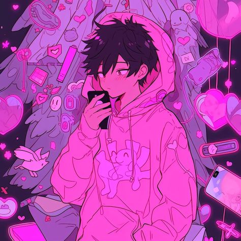 Boy Anime Pfp, Pink Pfps, Pastel Goth Boy, Trap Art, Pink Boy, Boy Anime, Smart Art, Moon Painting, Animation Art Character Design