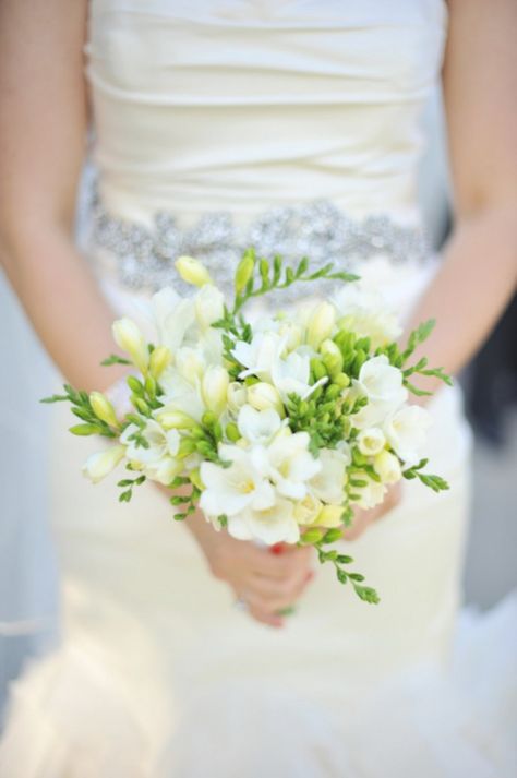 Freesia-Bouquet White Freesia Bouquet, Freesia Wedding Bouquet, Astilbe Wedding, Astilbe Bouquet, Freesia Bouquet, Mint Green Bridesmaids, White Freesia, Simple Bouquet, Delicate Bouquet