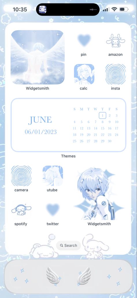 Ios16, ios15, ios14, aesthetic, blue, layout, icon, widget, anime, rei ayanami, cinnamoroll, sanrio, cute, phone, anime, pastel Cinnamoroll Ios14 Layout, Cinnamoroll Widget Long, Blue Ios 16 Homescreen Ideas, Angel Phone Theme, Blue Phone Layout Ideas, Pastel Blue Widgets, Aesthetic Ios 16 Layout, Blue Phone Widget, Rei Ayanami Widget