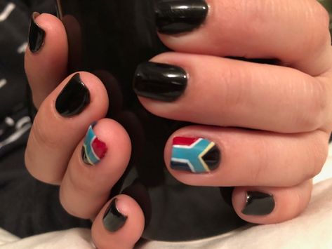 South African Nail Art Design, South African Flag Nails, South African Nails, Rugby Nails, African Nail Art, South African Flag, Flag Nails, Creative Nails, Press On Nails