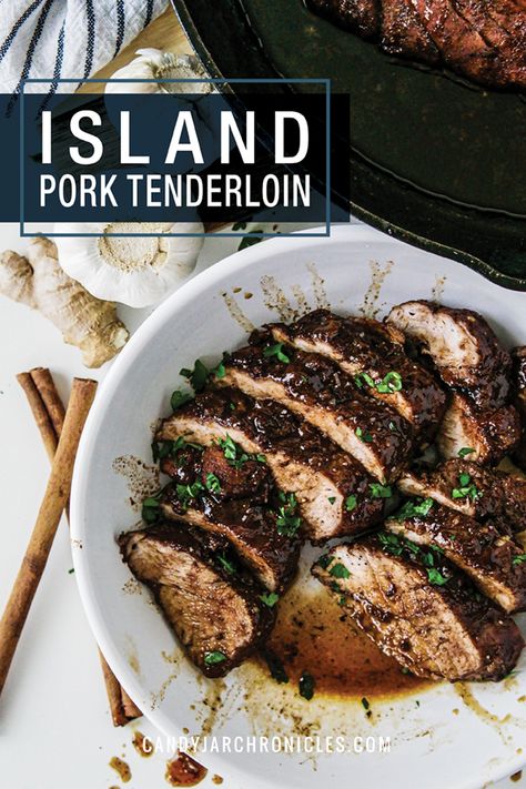 Toss those old pork tenderloin recipes... I've got the only one you'll need. Island Pork Tenderloin is hands down one of the best recipes I've ever tried. Rubbed with a perfect mix of spices and then glazed with an easy brown sugar mixture that finishes this tenderloin and makes it 100% craveable. #porktenderloin #islandpork #dryrubbedpork #glazedpork #tenderloin via @Candy Jar Chronicles Island Pork Tenderloin, Main Dish Salad Recipes, Entree Ideas, Everyday Crafts, Iron Recipes, Tenderloin Recipe, Tenderloin Recipes, Pulled Pork Recipes, Dinner Side Dishes