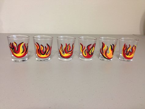 Special order fire shot glasses #fireball #shotglasses Painting Glassware, Favorite Artist, Shot Glasses, Glass Painting, Shot Glass, Glass, Pins