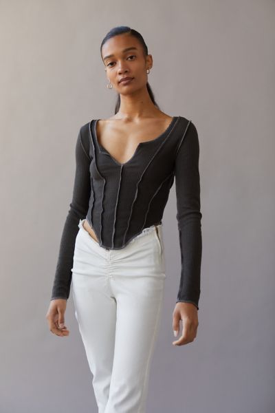 UO Moon Notch Neck Top | Urban Outfitters Notch Neck Top, Notched Neckline, Exposed Seams, Small Chest, Black Fits, Cropped Top, Women's Tops, White Jeans, Urban Outfitters