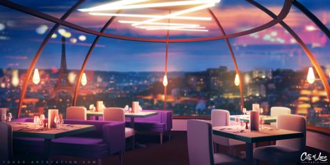 ArtStation - City of Love : French Restaurants, Sylvain Sarrailh Gacha Restaurant Background, Anime Restaurant Background, Restaurant Background, Gacha Background, Episode Interactive Backgrounds, Anime Places, Episode Backgrounds, French Restaurant, Anime City