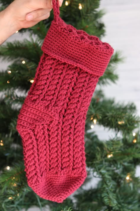 Christmas Stockings Stuffers, Crochet Stocking Pattern Free, Cable Knit Crochet, Christmas Stocking Pattern Free, Triple Crochet Stitch, Stocking Pattern Free, Cable Crochet, Wave Stitch, Easy Crochet Hat Patterns