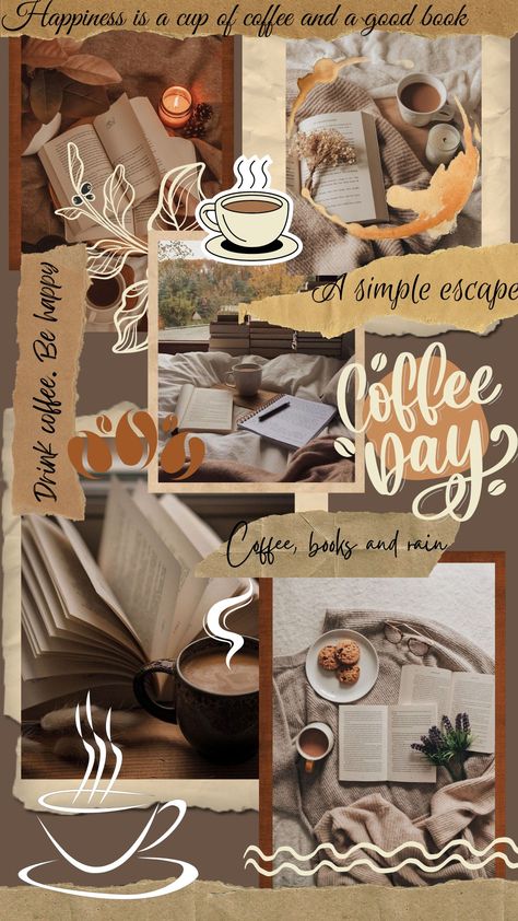 Coffee Vibes Aesthetic Wallpaper, Coffe Wallpapers Aesthetic, Wallpaper Backgrounds Coffee Aesthetic, Wallpaper Cafe Aesthetic, Aesthetic Wallpaper Coffee Vintage, Brown Coffee Wallpaper Aesthetic, Books And Coffee Aesthetic Wallpaper, Coffee Moodboard Aesthetic, Coffee And Books Aesthetic Wallpaper