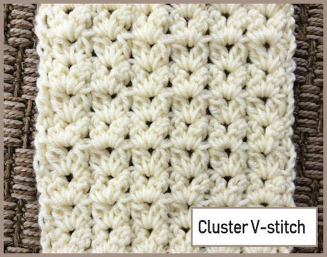 Crochet Cluster V stitch pattern. Free and easy for any beginner V Stitch Crochet Blanket Pattern, V Stitch Crochet Blanket, Cluster V Stitch, Crochet Stitch Pattern, Caron One Pound Yarn, V Stitch Crochet, Crochet Cluster Stitch, Cluster Stitch, Very Easy Crochet