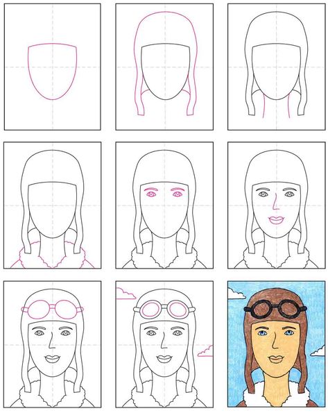 How to Draw Amelia Earhart · Art Projects for Kids Amelia Earhart Drawing, Amelia Earhart Wax Museum Project, Amelia Earhart Project, Amelia Earhart Craft, Amelia Earhart Activities, Art Ks2, Womens History, Easy Disney Drawings, March Themes