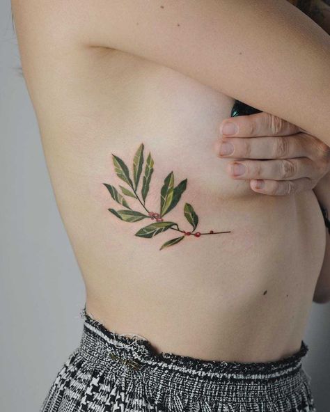 Coffee plant tattoo on the right rib cage Coffee Plant Tattoo Minimalist, Coffee Plant Tattoo, Rose Rib Tattoos, Plant Tattoos, Belly Tattoos, Saved Tattoo, Underboob Tattoo, Coffee Tattoos, Beautiful Flower Tattoos