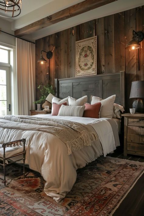 Rustic Modern Bedroom Master Suite, Affordable Apartment Decor, Farm Bedroom, Rustic Farmhouse Bedroom, Country Style Bedroom, Farmhouse Bedroom Decor Ideas, Small Bedroom Remodel, Western Rooms, Expensive Things