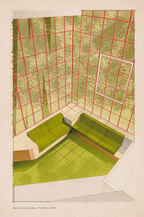 Bohlin Cywinski Jackson, Ben Johnson, Architectural Drawings, Architecture Illustration, Forest House, Limited Edition Art Print, Strong Colors, Architecture Firm, Architecture Drawing