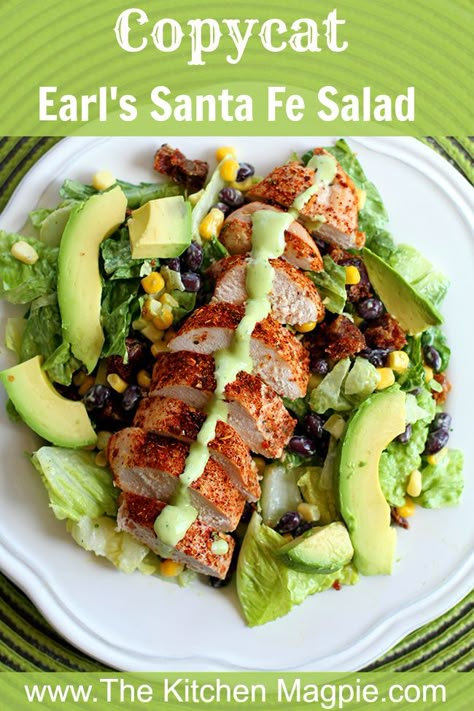 Copycat Earl's Santa Fe Salad - The Kitchen Magpie Earls Recipes, Mex Salad, Santa Fe Chicken Salad, Santa Fe Salad, Salads Ideas, Chicken Salad Dressing, Word Board, Vinaigrette Recipes, Eat Salad