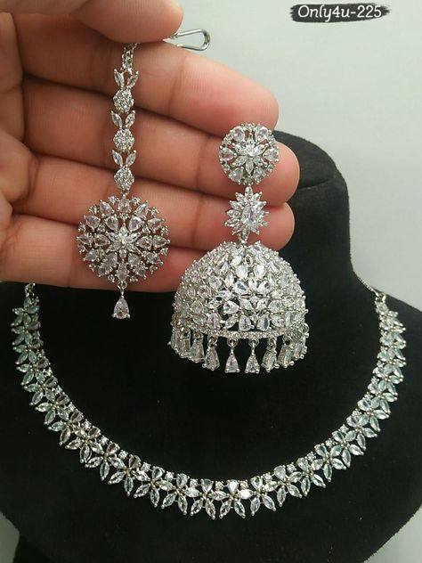 Silver Jwellary With Kurti, Ad Jwellary Set, Diamond Jwellary, Sabyasachi Wedding, Ad Necklace Set, Ad Jewellery, Earrings Combo, Engagement Necklace, Bridal Diamond Necklace