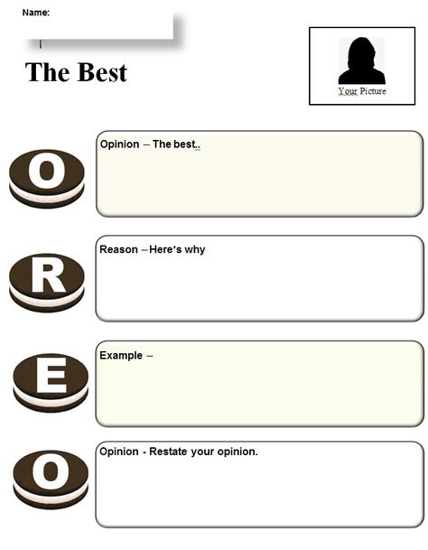 oreo template | Graphic Organizer - OREO Opinion Writing Oreo Opinion Writing, Oreo Writing, Elementary Writing Prompts, Writing Prompts Poetry, Social Skills For Kids, Technology Lab, Picture Writing Prompts, Homeschool Learning, Computer Lab