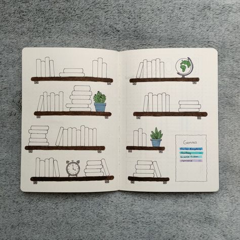 A drawn bookshelf filled with the outlines of books Book Journal First Page, Books Ive Read Bullet Journal, Reading Journal Bookshelf, Bookshelf Template, Journal Bookshelf, Book Journaling, Tracker Ideas, Book Tracker, Journal Templates