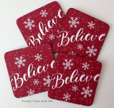 Diy Christmas Coasters, Letterpress Coasters, Diy Thrift Store Crafts, Christmas Presents For Friends, Frugal Christmas, Coaster Crafts, How To Make Coasters, Tile Crafts, Thrift Store Crafts