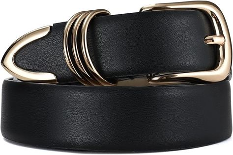 RISANTRY Women's Leather Belts for Jeans Dresses, Black Leather Waist Belt Fashion Ladies Belts with Gold Buckle Ladies Belts, Womens Belts Fashion, Leather Waist Belt, Womens Closet, Buckles Fashion, Belt Fashion, Special Occasion Outfits, Fashion Belts, Women's Belt