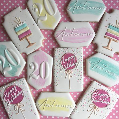 Pastel Birthday Cookies Decorated, 18th Birthday Cookies Decorated, Frosted Cookies, Happy Birthday Cookie, 18th Bday, Birthday Cookie, Cookie Cake Birthday, Sugar Cookie Icing, Iced Sugar Cookies