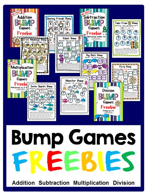 Fun Games 4 Learning: Bump! Bump! Bump! Bump Math Games Bump Math Game, Teaching Games, Printable Math Games, Math Made Easy, Math Center Games, Math Groups, Classroom Freebies, Fun Math Games, Math Game