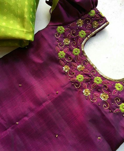 Simple Aari Design For Pattu Pavadai, Simple Aari Work Pattu Pavadai, Pattupavadai Aari Work, Kids Pattu Langa Blouse Designs Maggam Work, Pavadai Sattai Designs, Pattu Pavadai Designs, Mirror Work Blouse Design, Kids Party Wear Dresses, Pattu Pavadai