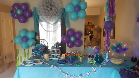 11th birthday Mermaid, teal and purple birthday party idea Blue And Purple Theme Birthday Party, Lavender And Teal Birthday Party Ideas, Purple And Mint Birthday Party, Teal Purple And Gold Birthday Party, Pink Purple Teal Birthday Decorations, Teal Birthday Party, Teal Birthday, Purple Birthday Party, Birthday Party Idea