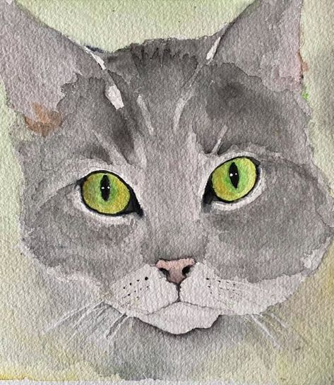 Gray Cat Watercolor, Grey Cat Watercolor, Grey Cat Painting Easy, Cat Watercolor Paintings, Watercolour Cat, Cat Art Painting, Cat Portrait Painting, Cat Drawing Tutorial, Cats Art Drawing