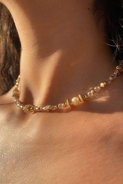 Crystal Bead Necklace, Gemstone Beaded Necklace, Real Pearls, Stone Crystal, Pearl Choker, Freshwater Pearl Necklaces, Clear Quartz Crystal, Quartz Necklace, Beaded Choker