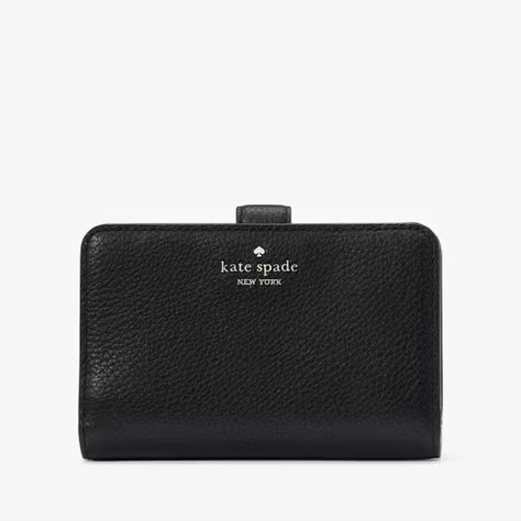 Kate Spade Lena Pebbled Leather Medium Compact Bifold Wallet , Black Style No. Kh787 Black Kate Spade Wallet, Bags Kate Spade, Kate Spade Wallet, Bifold Wallet, Kate Spade Bag, Black Style, Kate Spade Bags, Kate Spade New York, Pebbled Leather