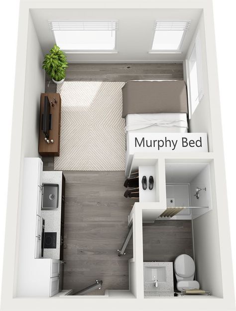 Mini Apartment Ideas, Tiny Apartment Ideas Space Saving, Small Apartment Layout, Small Apartment Plans, Studio Apartment Floor Plans, Apartemen Studio, Mini Bedroom, Mini Apartments, A Studio Apartment