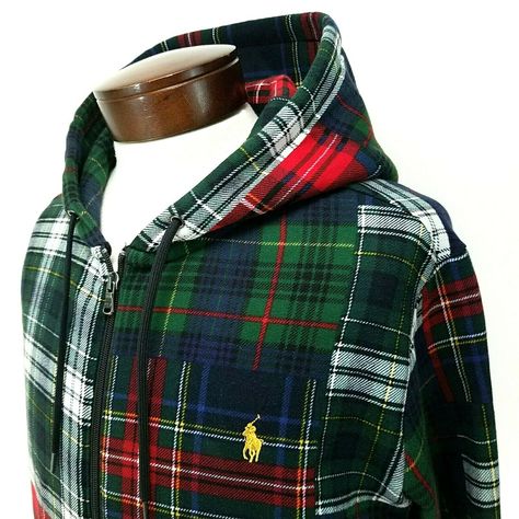 POLO RALPH LAUREN Patchwork Plaid Fleece Hoodie Mixed Tartan Men's NEW $198 *. Really cool take on the classic hoodie with a patchwork mix of tartan plaids. Full zip. 2 pockets. Fleece lined. Embroidered logo at chest. Well made. Condition: New with tags. Please see pictures and measurements. Size: Please see available sizes.  (See Measurements First to Assure Proper Fit) Material: 84% Cotton 16% Polyester Measurements: Measured laying flat in inches. Ralph Lauren Patchwork, Jeans And Hoodie, Tartan Fashion, Tartan Men, Streetwear Y2k, Mens Fashion Streetwear, Vintage Streetwear, Fashion Streetwear, Tartan Plaid