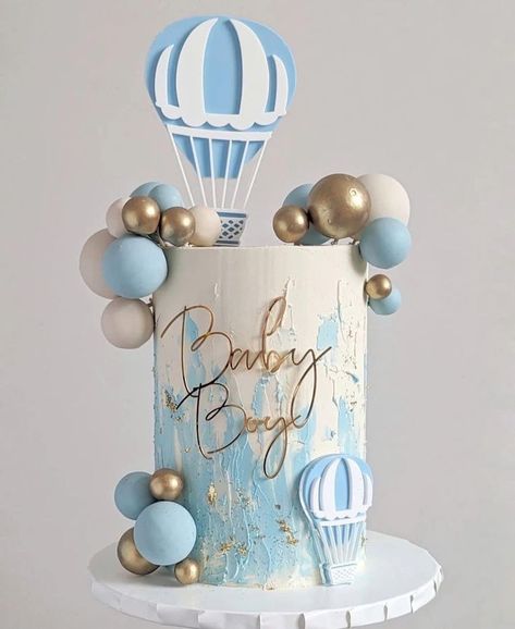 Baptism Cake Ideas, Hot Air Balloon Baby Shower Cake, Christening Cake Boy, Bear Baby Shower Cake, Safari Baby Shower Boy, Ideas Bautizo, Hot Air Balloon Cake, Trendy Baby Shower Themes, 80 Birthday Cake