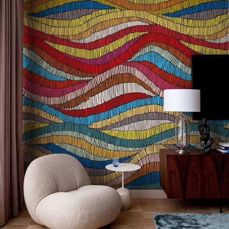 PRICES MAY VARY. Exclusive Design: Bring art into your living space with Zeeko high-quality peel and stick modern wall mural. Enjoy a durable and long-lasting colorful wallpaper mural that will elevate your home decor for years to come. 1 Roll Wall Mural：98"H x 148"W (Covers 101 sq. ft. ).This abstract wallpaper is cut into 5 strips for easy installation. Measure your wall and buy enough rolls. Transform any room in your home with a stunning self-adhesive wall mural. Easy to Install and Removabl Scrap Fabric Wall Art, Entryway Mural Wall Art, Textured Mural, Wallpaper Powder Room, Abstract Wall Mural, Wall Art Deco, Wallpaper Boho, Waves Abstract, Adhesive Wall Art