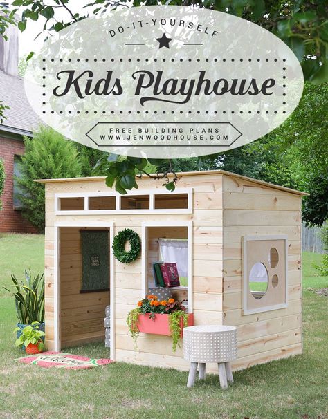 How to build a DIY kids indoor playhouse - free building plans by Jen Woodhouse Kids Playhouse Plans, Kids Indoor Playhouse, Jen Woodhouse, Free Building Plans, Indoor Playhouse, Playhouse Plans, Diy Playhouse, Backyard Playhouse, Build A Playhouse