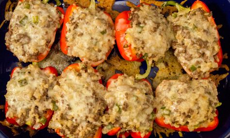 Venison Stuffed Bell Peppers, Venison Stuffed Peppers, Recipe For Stuffed Bell Peppers, Cream Onions, Healthy Stuffed Bell Peppers, How To Cook Venison, Stuffed Bell Pepper, Ground Bison, Venison Meat