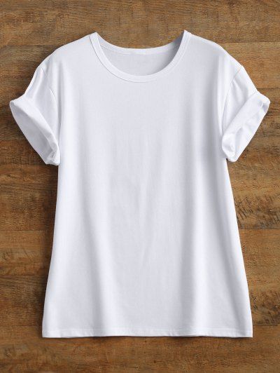 Streetwear Curled Sleeve Printed T-Shirt - WHITE M Mobile Perfect White Tee Shirt, Tee Shirts For Women, Plain White T Shirt, Girls Dresses Sewing, T Shirt Design Template, Black T Shirts, T Shirt Png, White Tee Shirts, Blank T Shirts