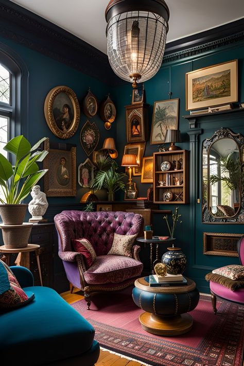 Eclectic Living Room Idea Interior Cottagecore, Home Maximalist, Maximalist Decor Eclectic, Cozy Maximalism, Maximalist Living Room, Bedroom Eclectic, Eclectic Apartment, Moody Living Room, Cottagecore Living