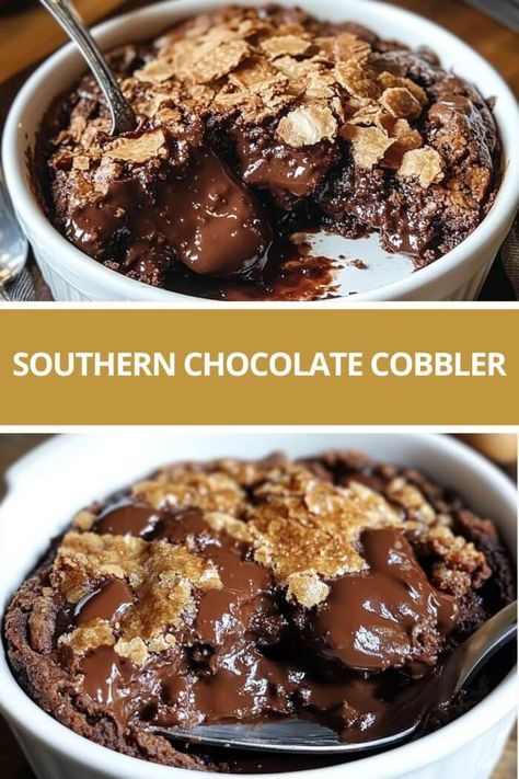 Southern Chocolate Cobbler Chocolate Chip Cobbler Recipes, Deep Dish Desserts, Southern Chocolate Cobbler Recipe, Chocolate Cobbler Pioneer Woman, Scoop Cake Recipes, Stovetop Desserts Easy, Cobbler For One, Southern Chocolate Cobbler, Chocolate Cobbler Recipe