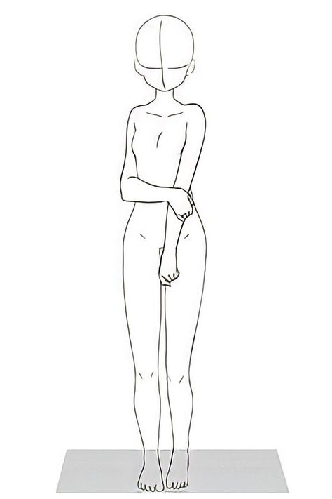 Shy Body Pose, Sketch Poses Standing, Character Base Poses Female, Anime Body Drawing Female, Person Looking In Mirror Drawing Base, Female Pose Reference Drawing Shy, Stand Pose Reference Drawing, Girl Drawing Posing, Anime Base Pose Standing