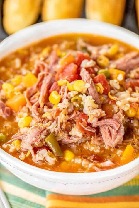 Pulled Pork Vegetable Soup - Plain Chicken Shredded Pork Soup, Pork Vegetable Soup, Pulled Pork Stew, Leftover Shredded Pork, Pulled Pork Soup, Leftover Pork Loin Recipes, Vegetable Soup Crock Pot, Pork Soup Recipes, Pulled Pork Leftover Recipes