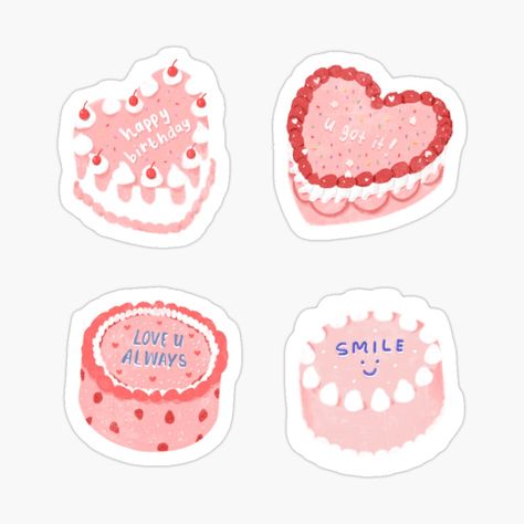 Cake Stickers Printable, Cake Sticker Design, Hbd Sticker, Cake Illust, Cute Cake Sticker, Cake Drawing Aesthetic, Aesthetic Happy Birthday, Birthday Cake Sticker, Doodle Cake