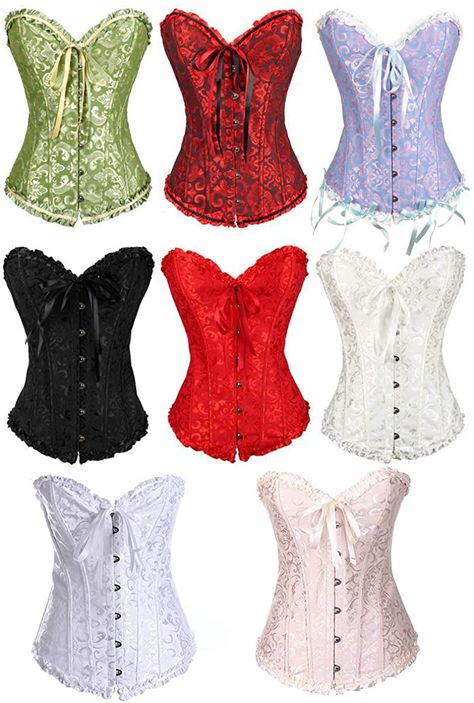 AmazonSmile: Women's Lacing Corset Top Satin Floral Boned Overbust Body Shaper Bustier: Clothing Bustier Lingerie, Green Corset, Top Satin, Top Bustier, Blue Corset, Pink Corset, Red Corset, Corset Fashion, Corset Dress Prom