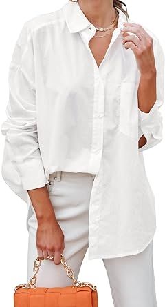 T Shirt Blouse, Oversized Button Down Shirt, Over 60 Fashion, Loose Fit Shirts, Dressy Blouse, Shirt Blouses Tops, Work Shirt, Womens Long Sleeve Shirts, Dressy Tops